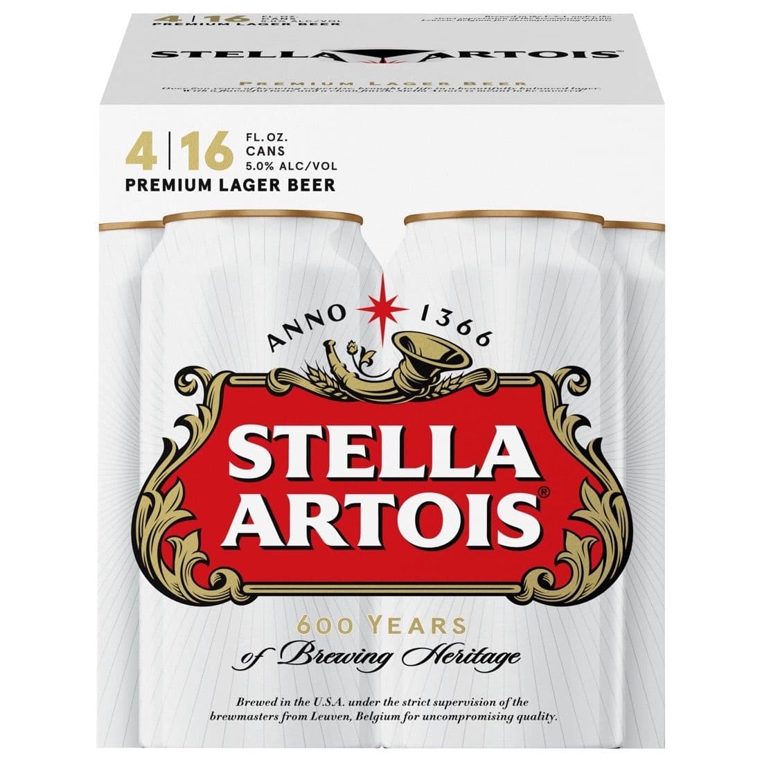 Stella Artois Premium Lager Beer, 4 Pack, 16 Fl Oz Cans