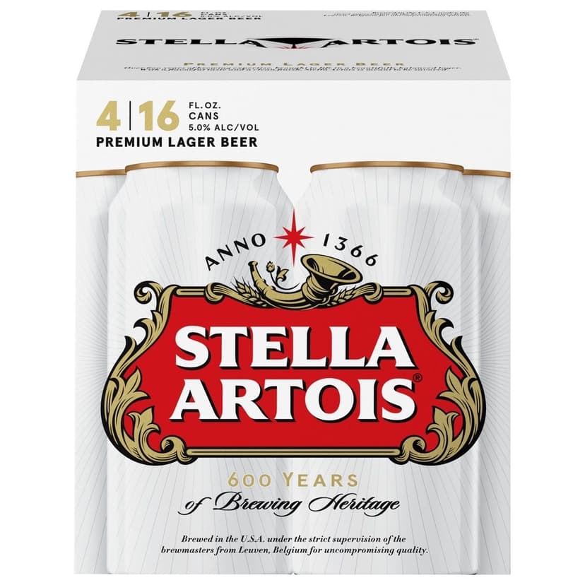 Stella Artois Premium Lager Beer, 4 Pack, 16 Fl Oz Cans