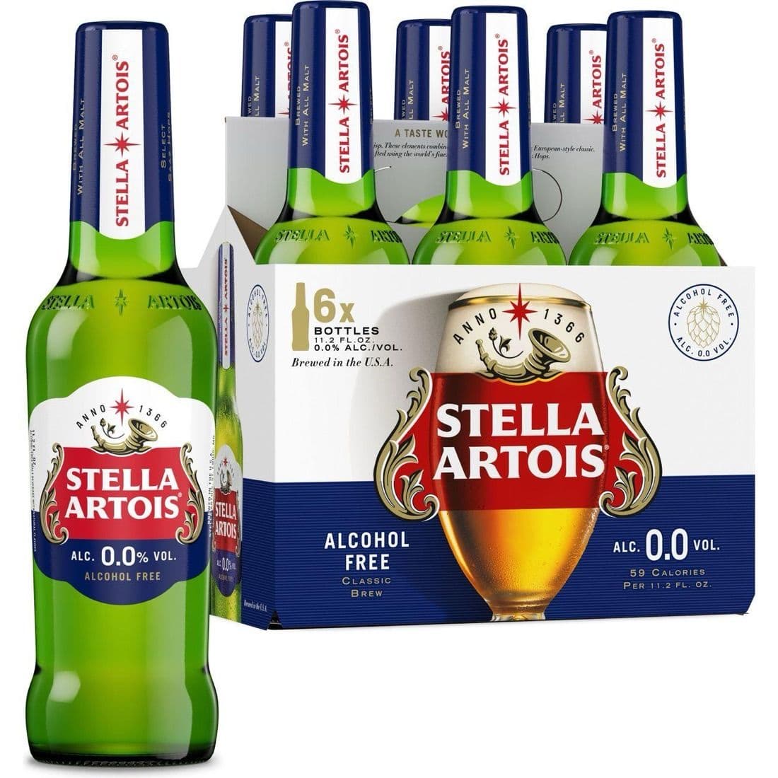 Stella Artois Premium Lager Beer Zero Alcohol, 6 Pack, 12 Fl Oz Bottles