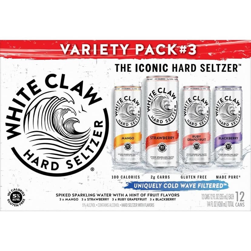 White Claw Hard Seltzer Variety Pack #3, 12 Pack, 12 fl oz Cans